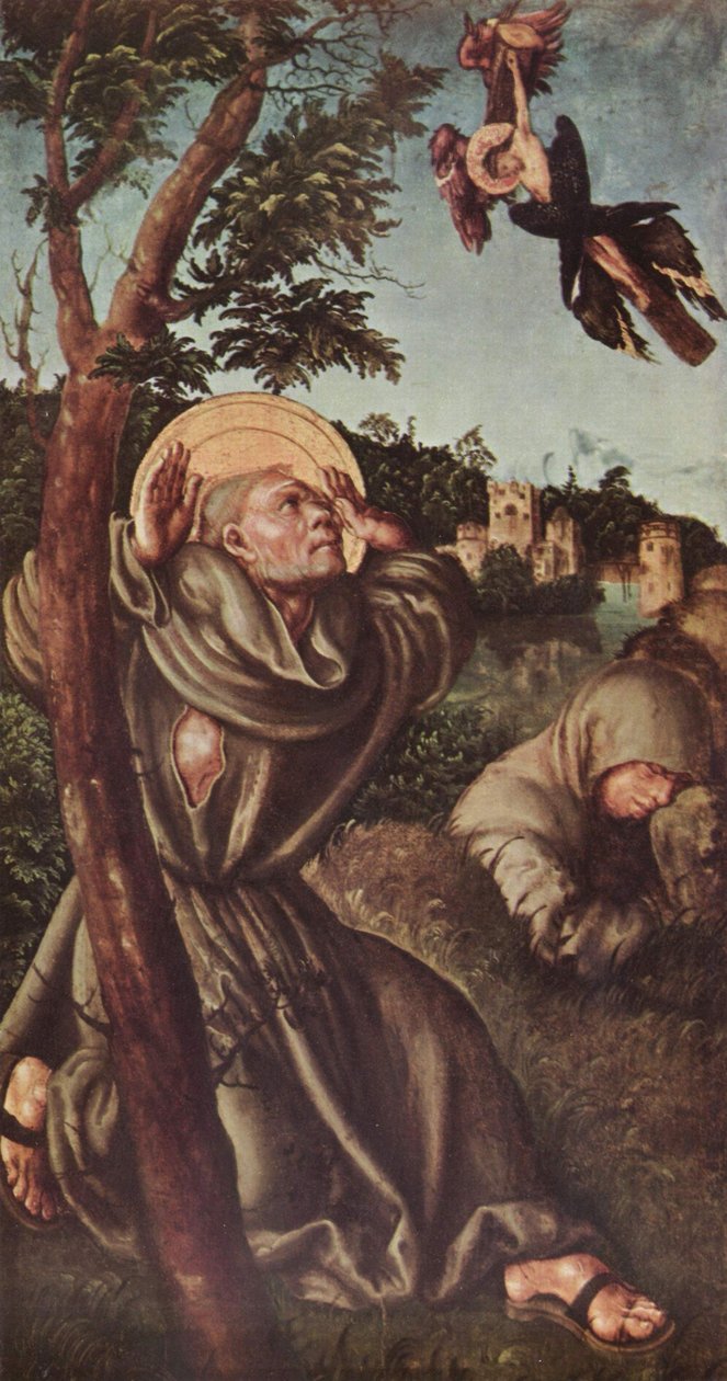 Tyska: Die Stigmatisation des hl. Franziskus Stigmatiseringen av den helige Franciskus av Lucas Cranach the Elder and workshop