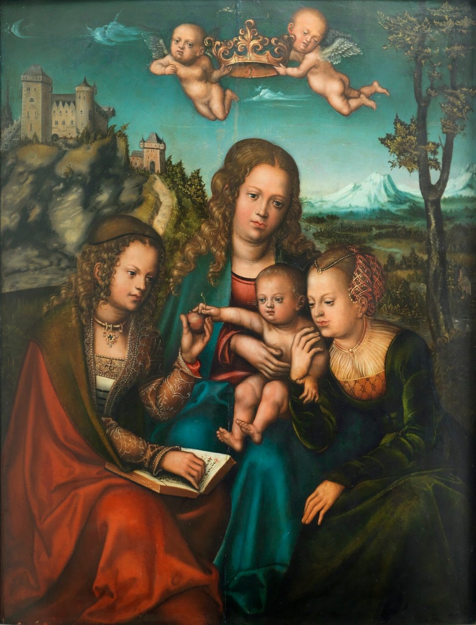 Tyska: Madonna mellan två kvinnliga helgon Law och Grace av Lucas Cranach the Elder and workshop