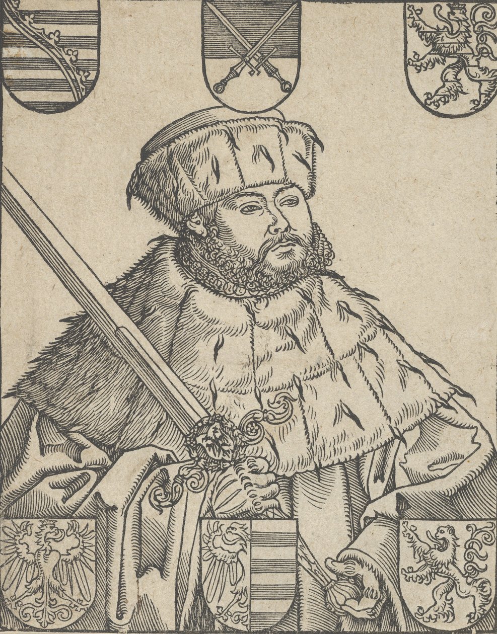 Kopia av John Frederic the Magnanimous, i kurfurstrockar av Lucas Cranach the Younger  