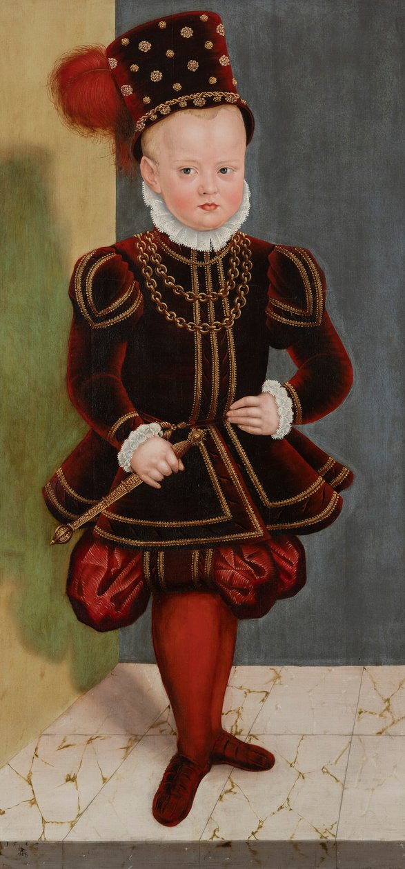 Tyska: Porträtt av prins Christian I, senare kurfurste, som barn vid 4 års ålder Porträtt av prins Christian I, son till kurfurste August, som barn vid 4 års ålder av Lucas Cranach the Younger