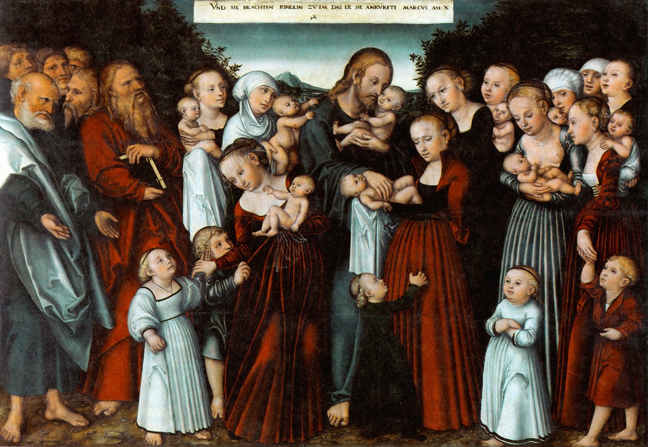 Tyska: Christus segnet die Kinder Kristus välsignar barnen av Lucas Cranach the Younger