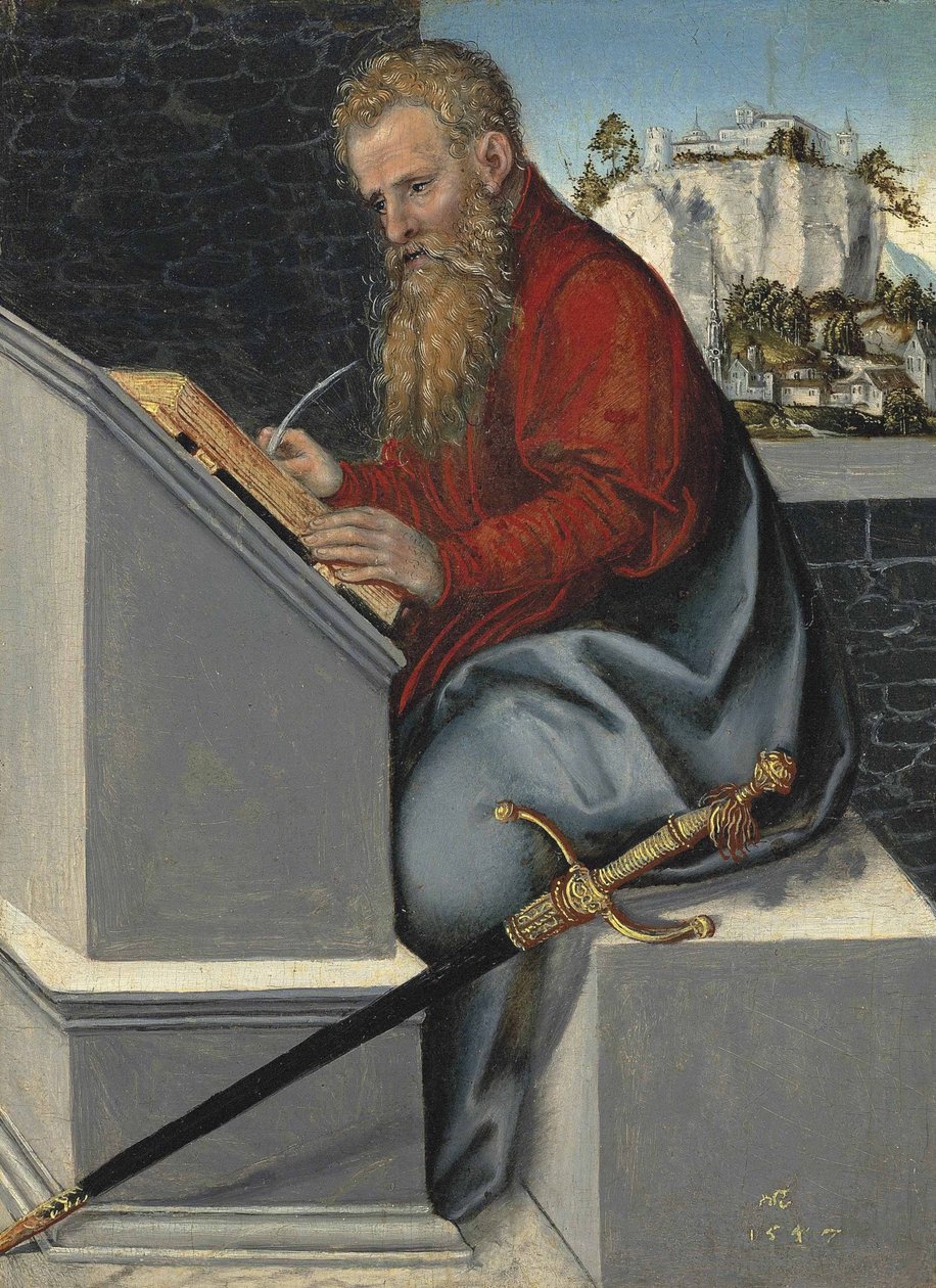 Tyska: Der heilige Paul Sankt Paulus i sitt arbetsrum av Lucas Cranach the Younger