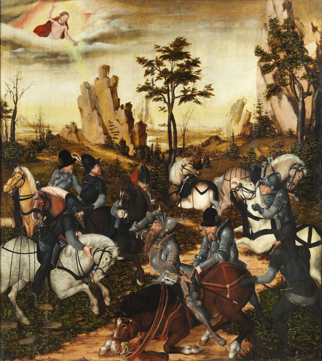 Tyska: Die Bekehrung des Paulus Den helige Paulus omvändelse av Lucas Cranach the Younger