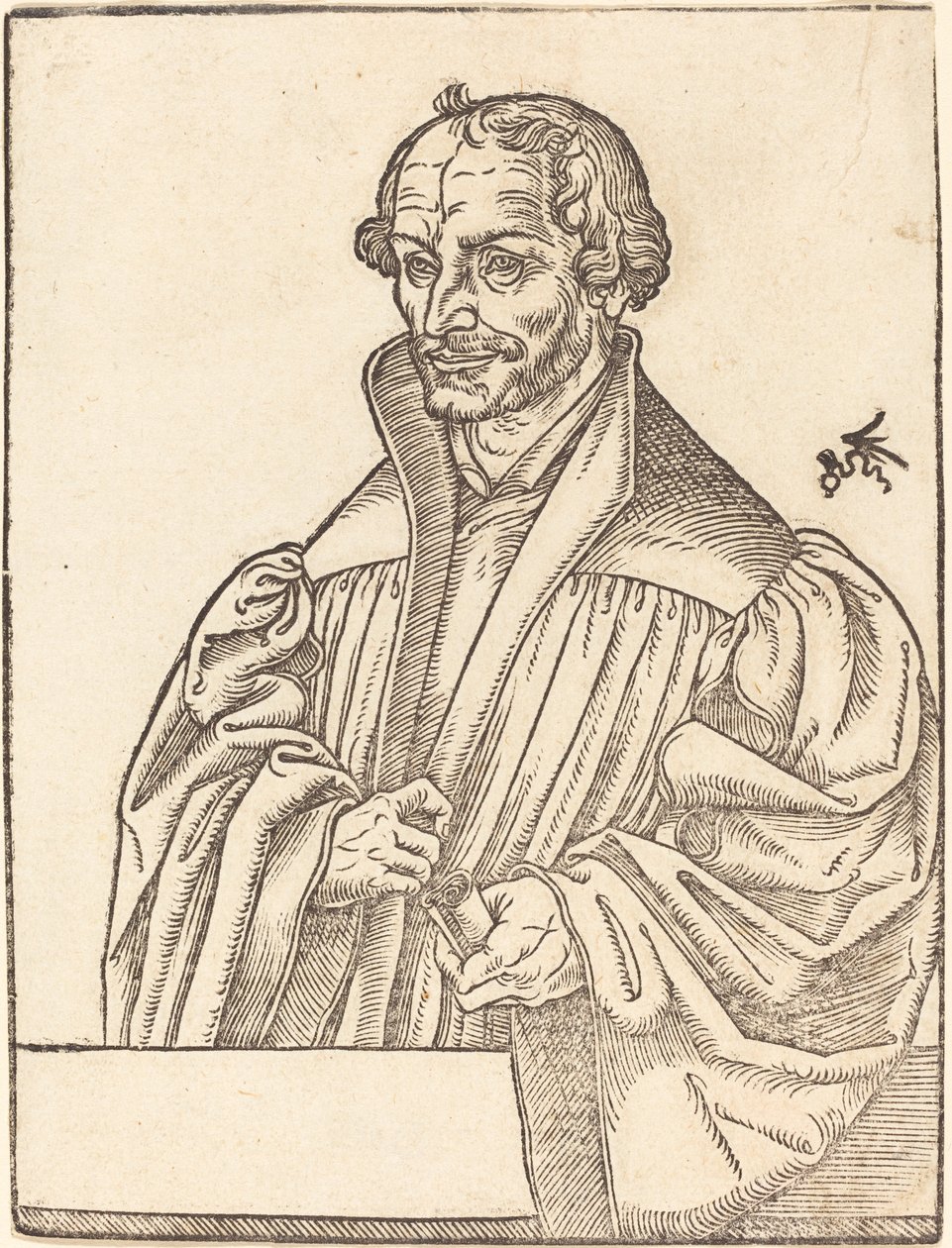 Philip Melanchton, Halvlängd till vänster, står bakom ett bröst av Lucas Cranach the Younger