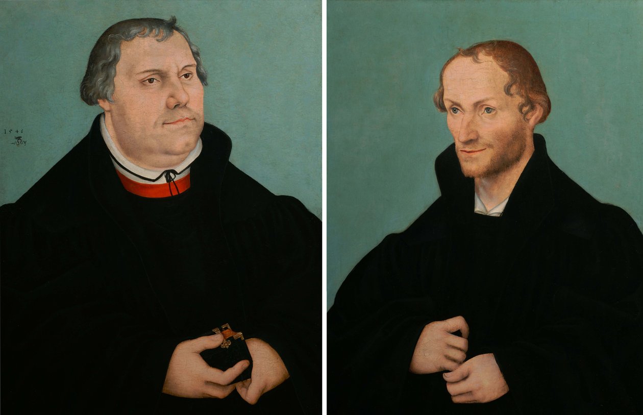 Porträtt av Martin Luther amp; Porträtt av Philippe Melanchthon av Lucas Cranach the Younger
