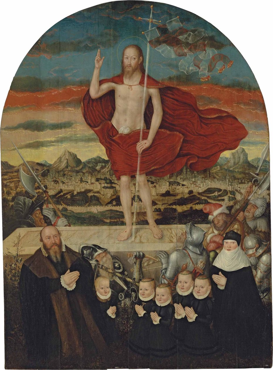 Den återuppståndne Kristus med en donatorfamilj av Lucas Cranach the Younger