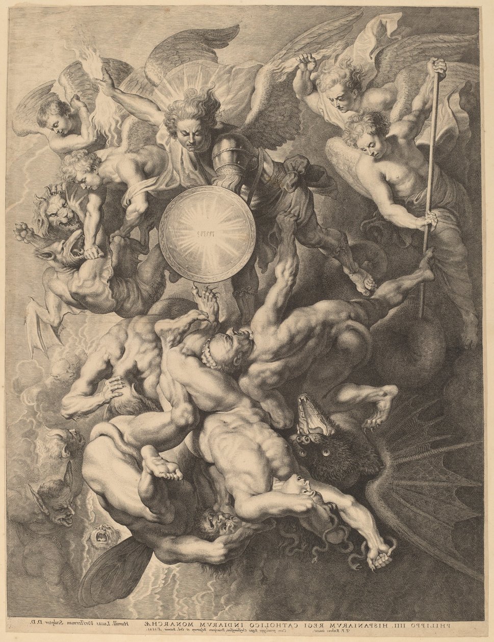 De rebelliska änglarnas fall av Lucas Emil Vorsterman after Sir Peter Paul Rubens