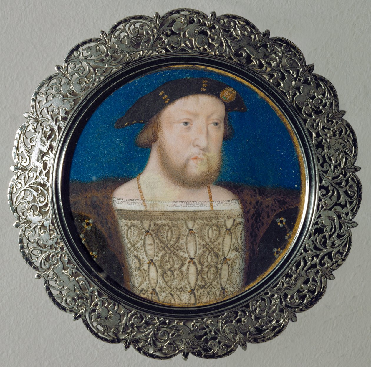 Henrik VIII, kung av England Miniatyr på pergament, ... av Lucas Horenbout or Hornebault