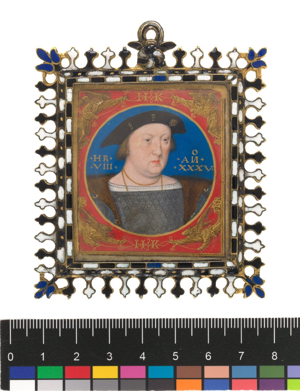 Henrik VIII, ca 1525-27 (kroppsfärg på veläng på kort) av Lucas Horenbout or Hornebault