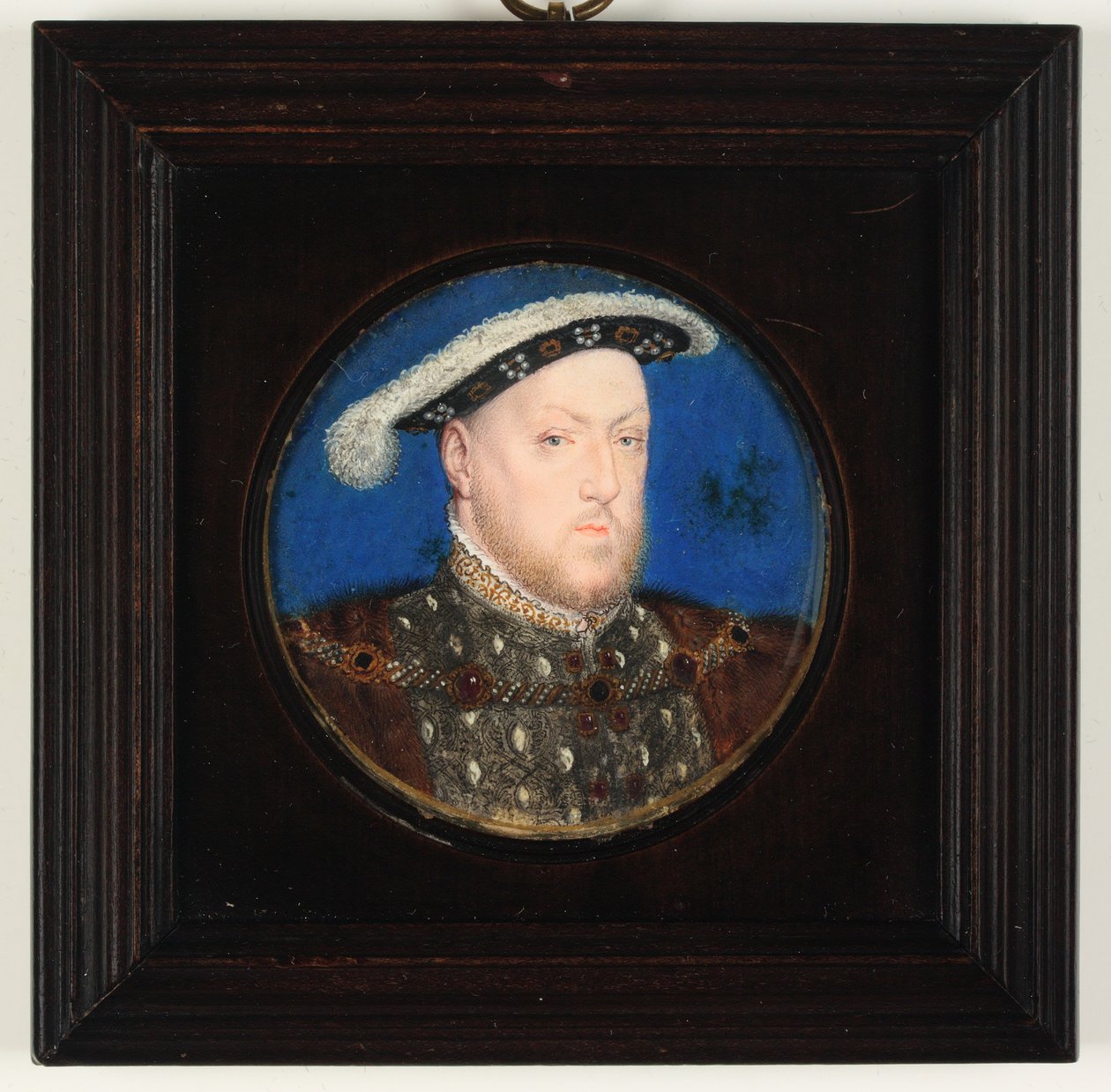 Kung Henrik VIII i en grå päls- och pälsklänning (akvarell & kroppsfärg på veläng) av Lucas Horenbout or Hornebault