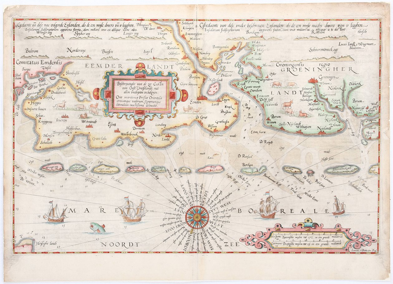 Östfriesland 1584 karta av Waghenaer av Lucas Janszoon Waghenaer