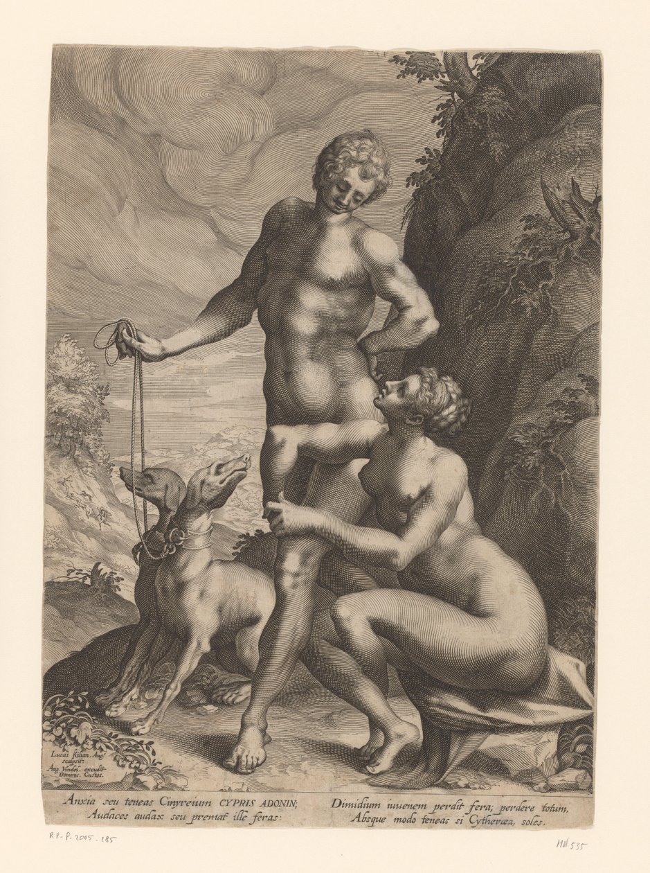 Venus och Adonis med två hundar av Lucas Kilian