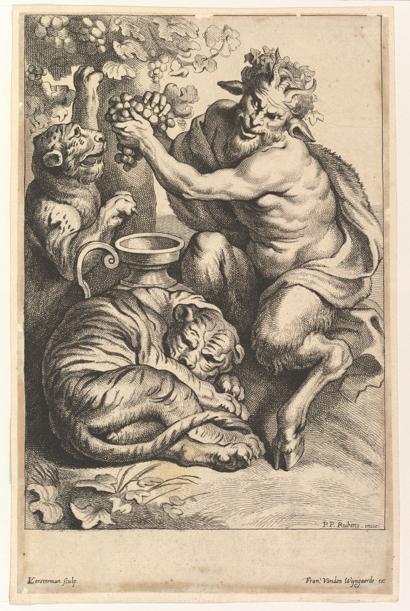 Satyr med vindruvor och två tigrar, 1614-1679. av Lucas Vorsterman II