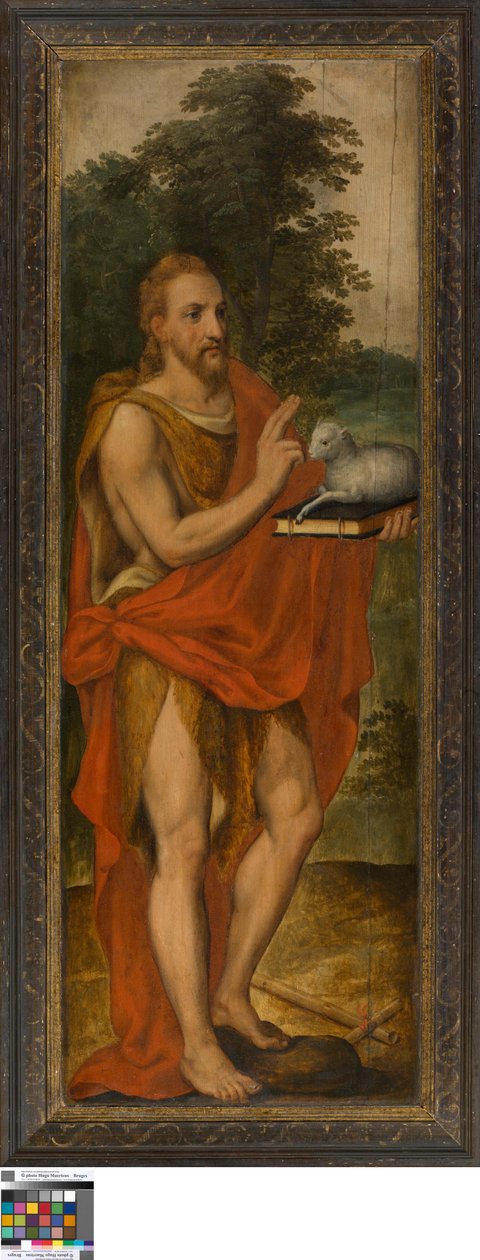 Johannes Döparen (vänster), Donator (höger), Vanitas (stängd), Lucas de Heere, Museum of Fine Arts Ghent, S-101, öppen vänster panel av Lucas de Heere