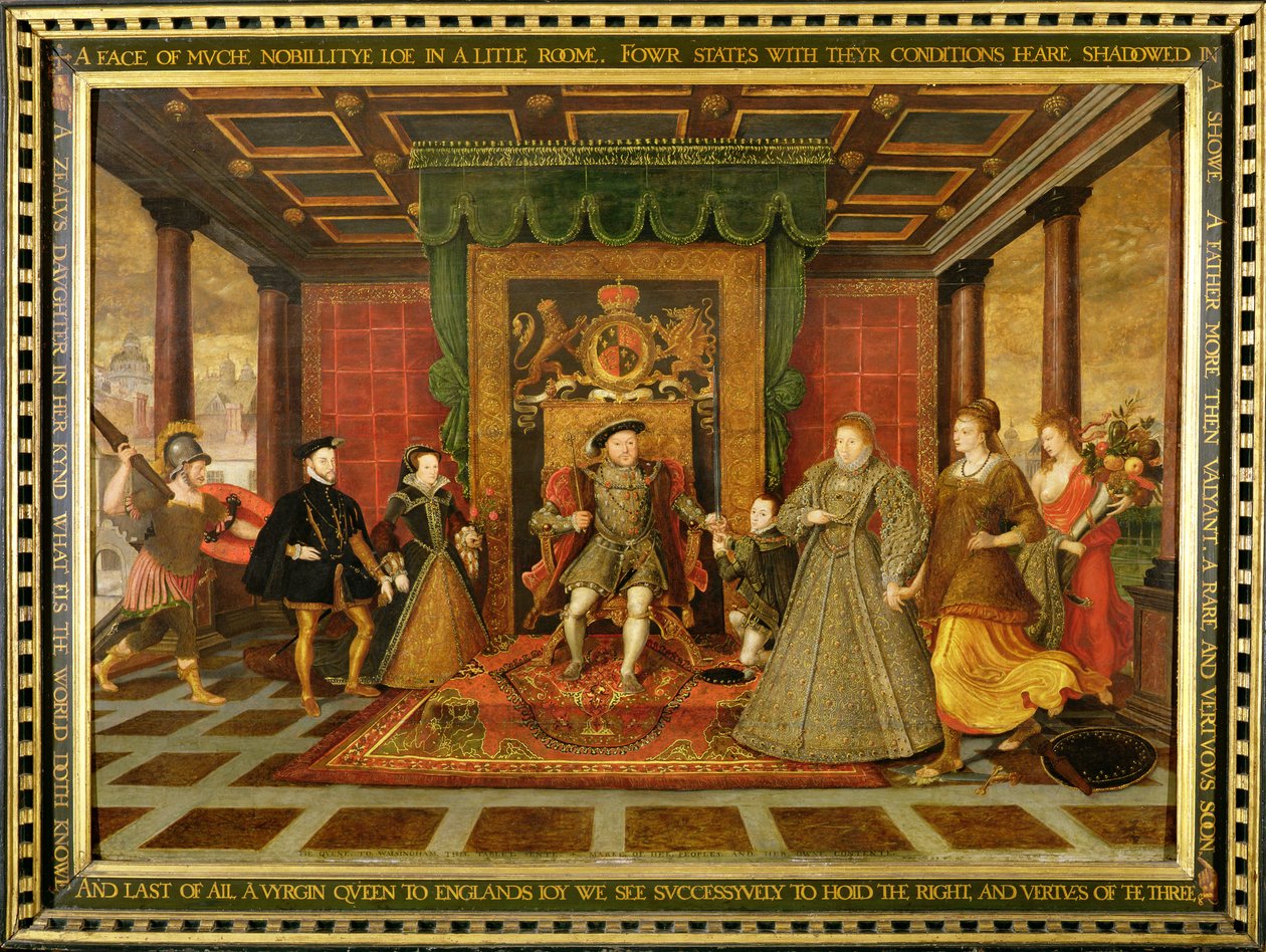 Henrik VIII:s familj: en allegori över Tudorsläktens tronföljd, ca 1572 (olja på pannå) av Lucas de Heere