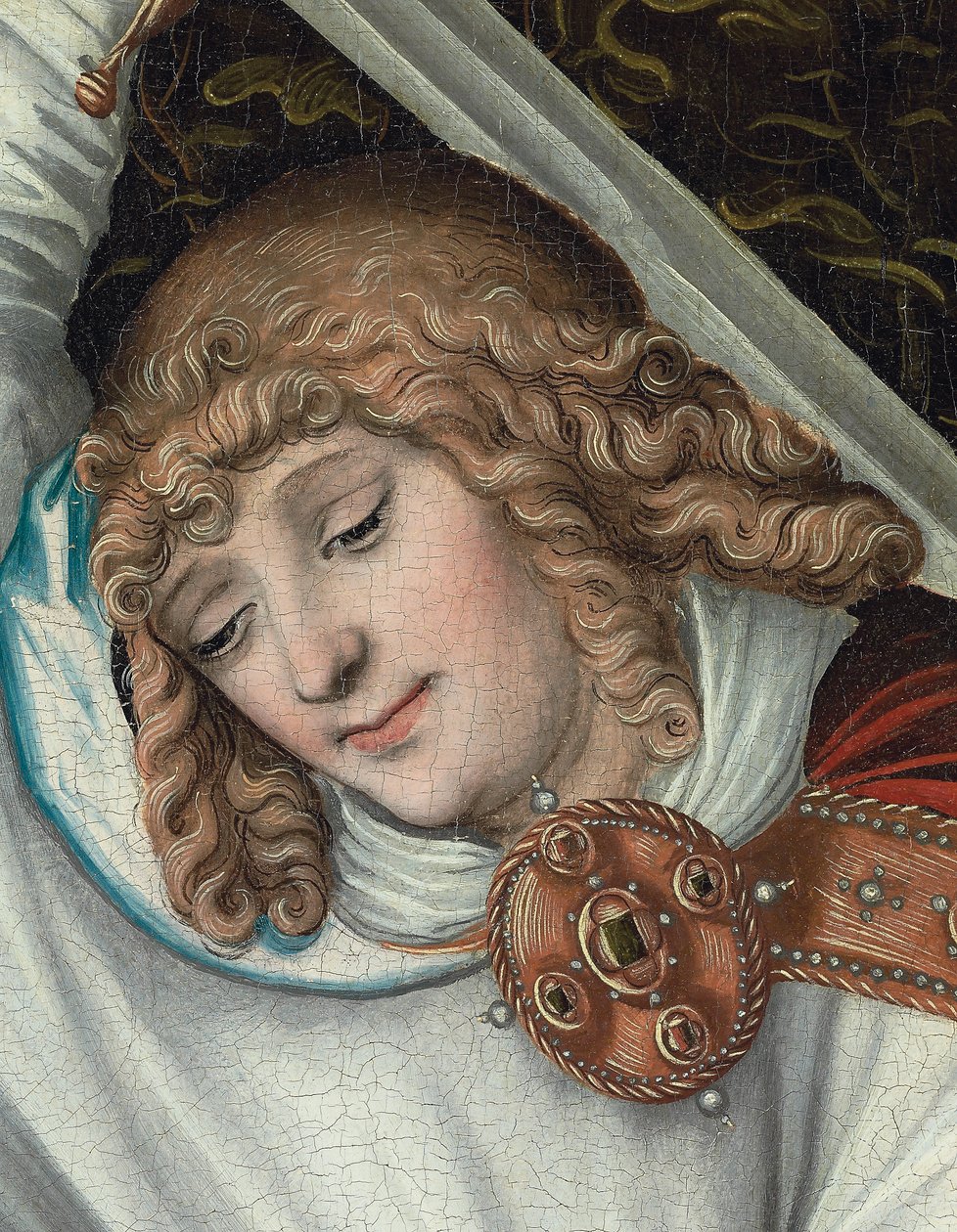 Ärkeängeln Mikael som håller i rättvisans våg (detalj) (olja på panel) av Lucas the Elder (workshop of) Cranach