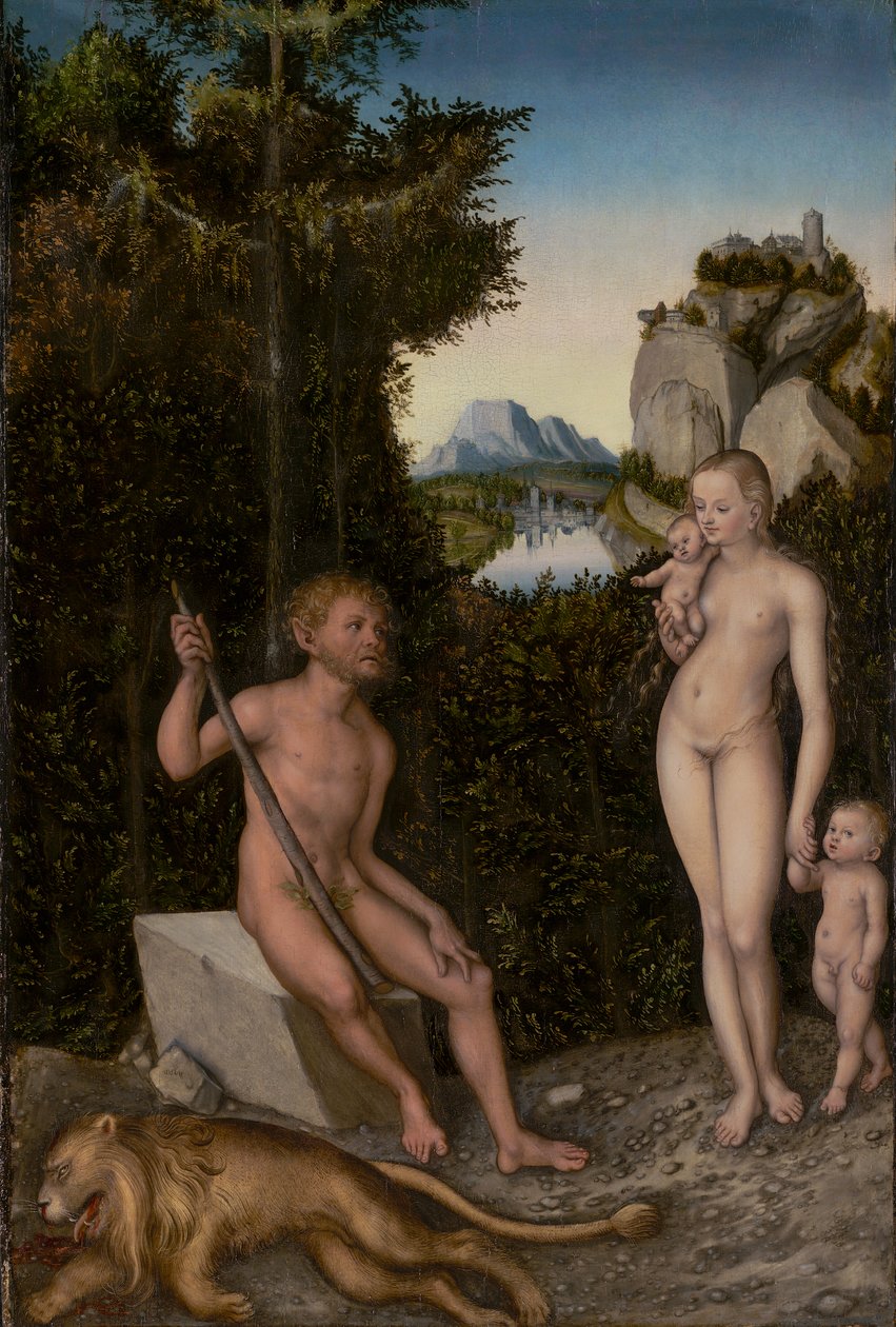 En faun och hans familj med ett dräpt lejon, ca 1526 (olja på panel) av Lucas the Elder Cranach