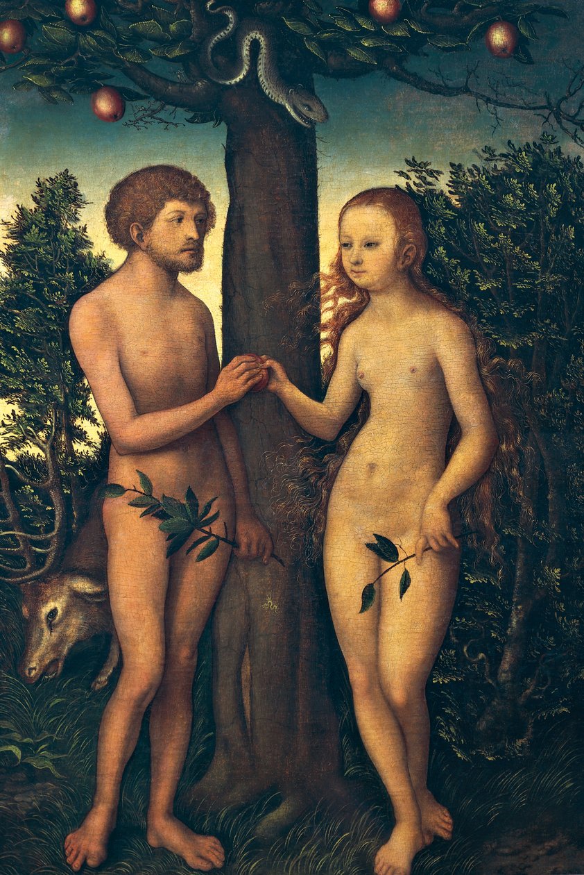 Adam och Eva, av Lucas Cranach Elder (1472-1553) av Lucas the Elder Cranach
