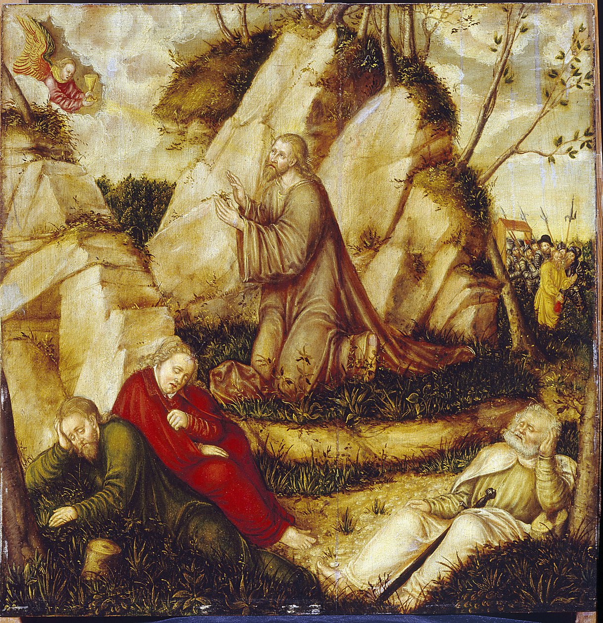 Agony in the Garden of Olives (Agony in the Garden). Målning av Lucas Cranach, den äldre (1472-1553), olja på trä. tysk konst av Lucas the Elder Cranach