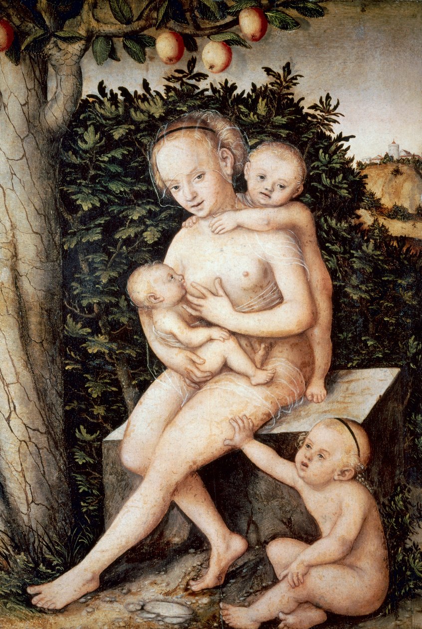 Charite. Målning av Lucas Cranach den äldre (1472-1553). Olja på trä, ca 1537, renässans. Royal Museum of Fine Arts i Antwerpen (Belgien). av Lucas the Elder Cranach