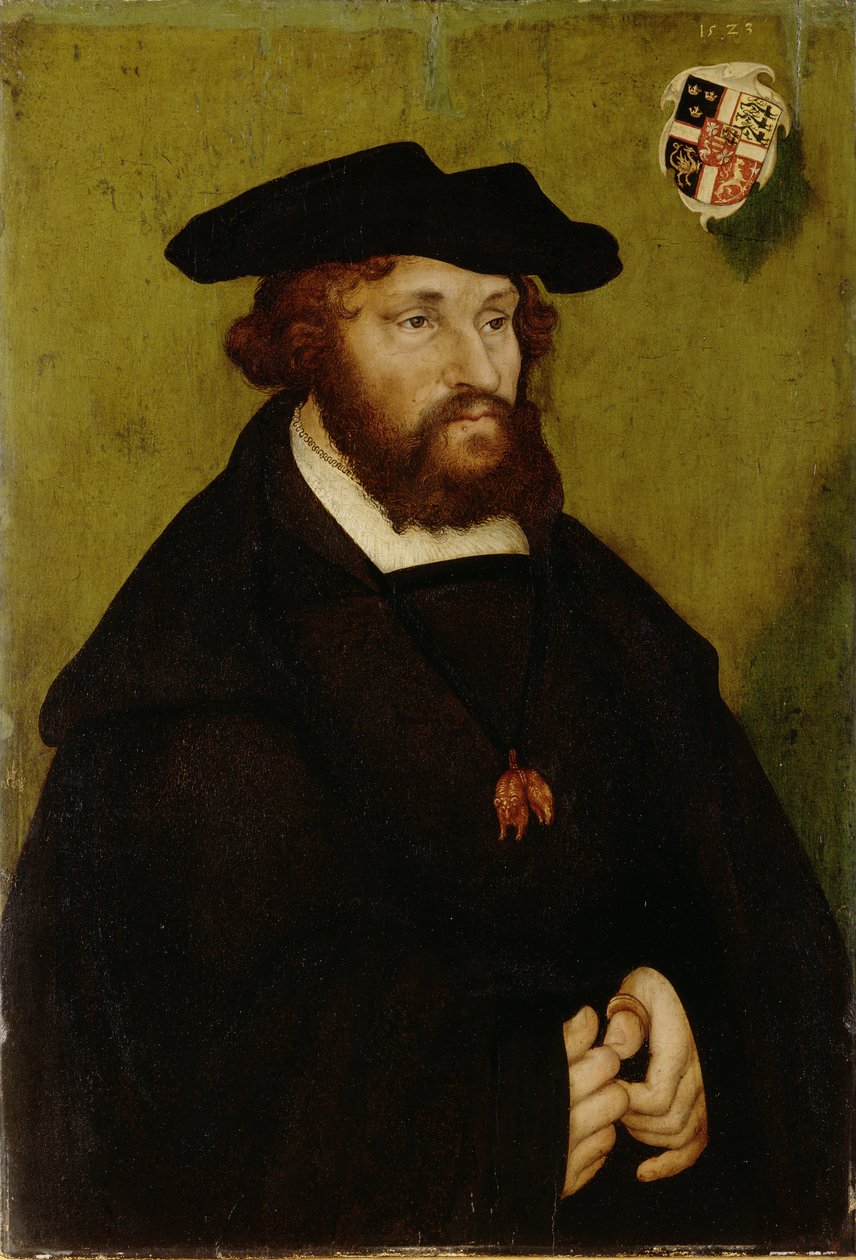 Christian II de Danemark, Norvege et Suede - Porträtt av kung Christian II av Danmark (1481-1559), av Cranach, Lucas, den äldre (1472-1553). Olja på trä av Lucas the Elder Cranach
