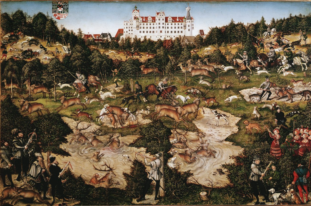 Jaga för att hedra Karl V på Torgau slott (målning av Lucas the Elder Cranach