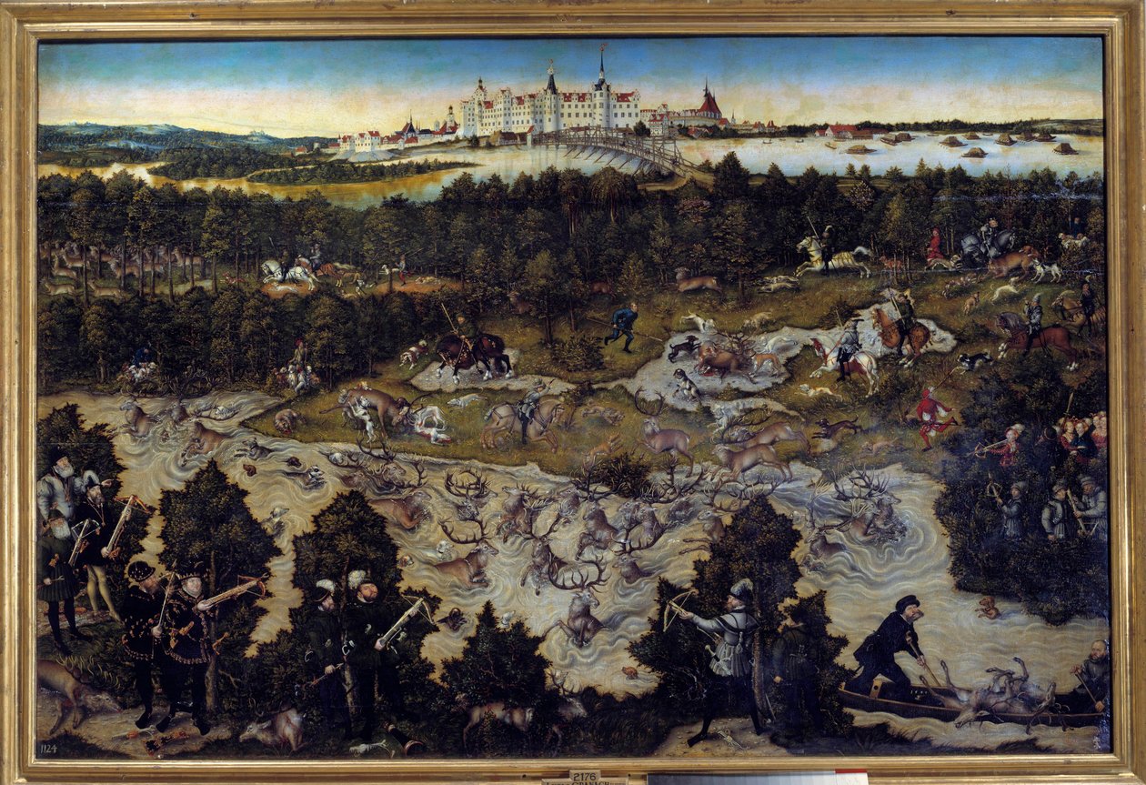 Jakt för att hedra Karl V på Torgau slott i Tyskland Målning av Lucas Cranach den äldre (1472-1553) 1544. Madrid. Musee Du Prado - Jakt för att hedra Karl V på slottet Torgau i Tyskland. Målning av Lucas Cranach den äldre (1472-1553) 1544. P av Lucas the Elder Cranach