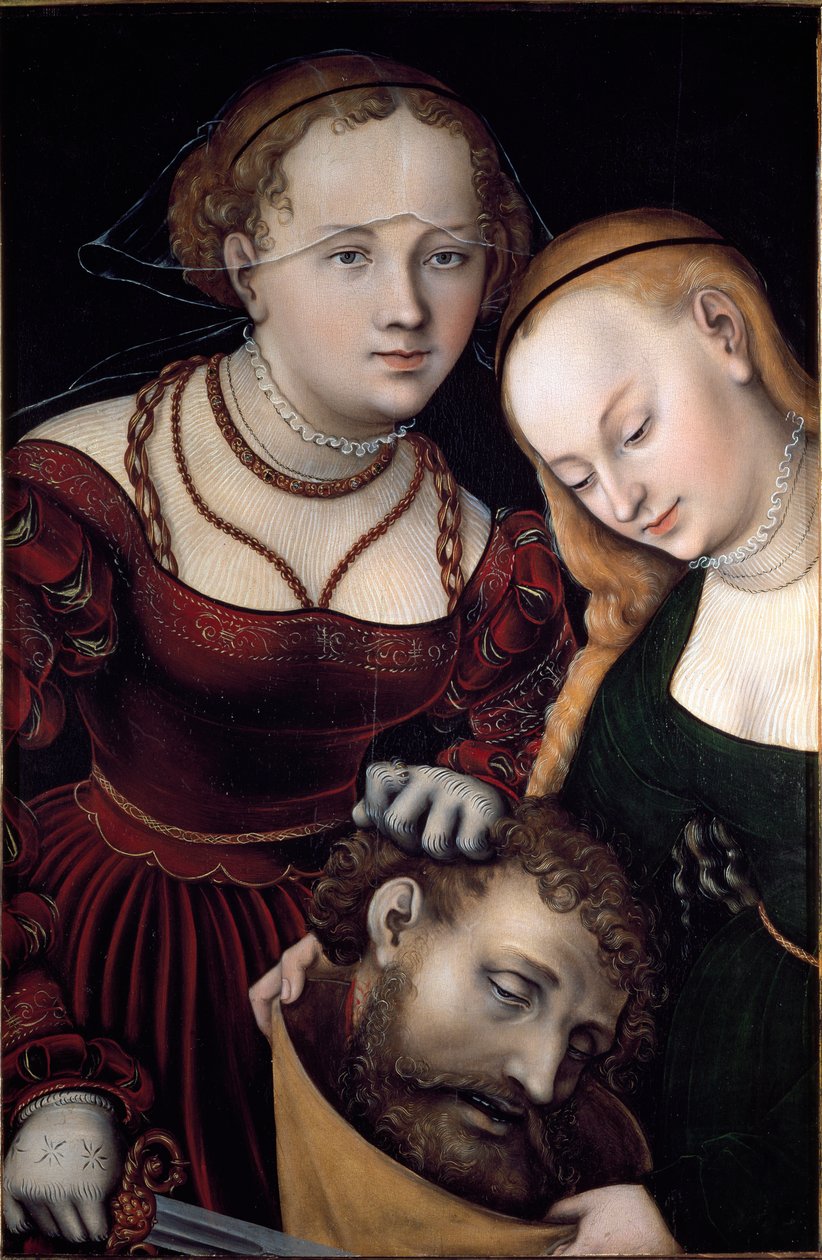 Judith med en piga och chef för Holoferne Målning av Lucas Cranach den äldre (1472-1553) 1530 Sön. 77x52,5 cm Wien, Kunsthistorisches Museum - Judith med huvudet av Holofernes och en tjänare. Olja på trä 77 x 52,5 cm av Lucas the Elder Cranach