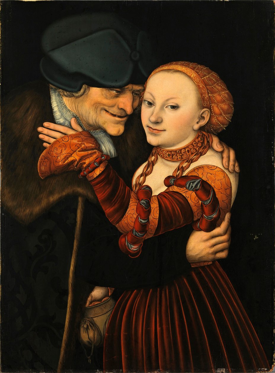 "" Le couple mal assorti "" (Det ojämlika paret) Målning av Lucas Cranach l