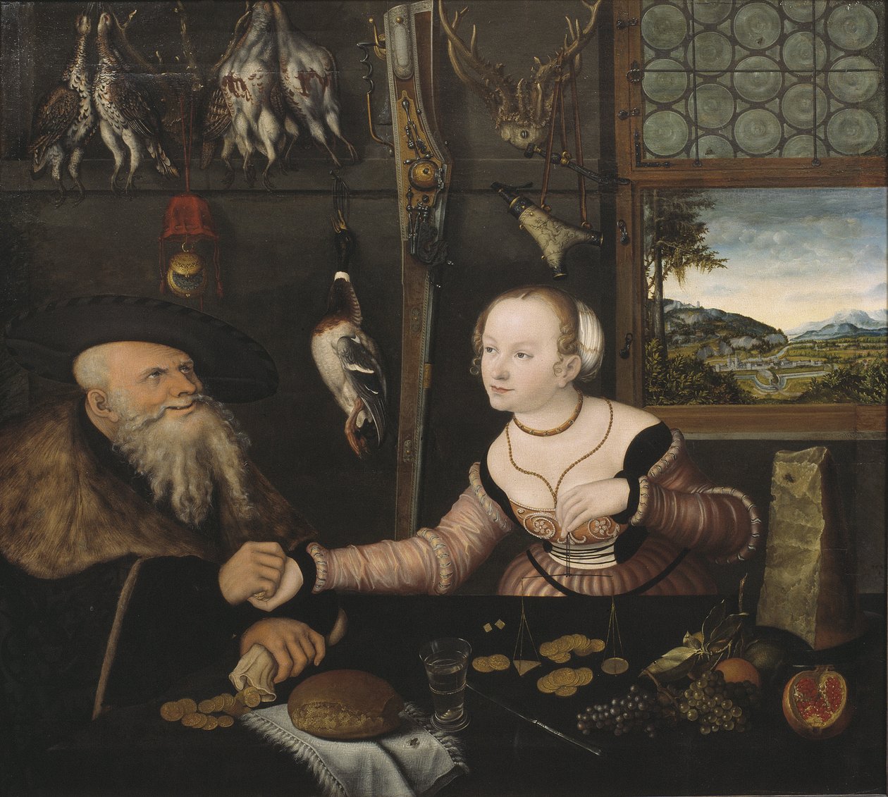 Le couple mal assorti - The Ill-matched Couple, av Cranach, Lucas, the Elder (1472-1553). Olja på trä av Lucas the Elder Cranach