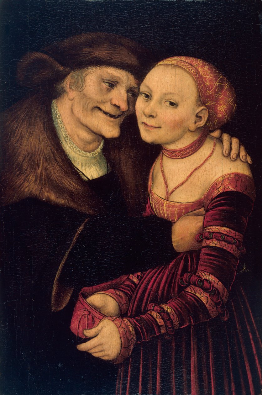 Le couple mal assorti - Det ojämlika paret - Cranach, Lucas, den äldre (1472-1553) - 1517 - Olja på trä - 27,3x18 - Museu Nacional d
