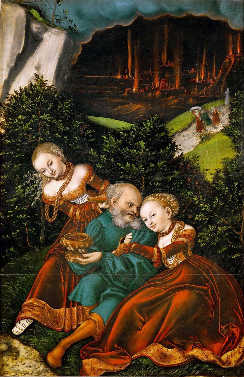 Loth et ses filles - Lot och hans döttrar - Lucas Cranach, den äldre (1472-1553). Olja på trä av Lucas the Elder Cranach