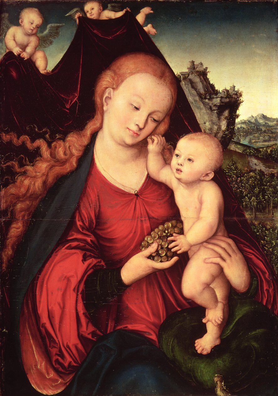 Madonna och barn (olja på panel) av Lucas the Elder Cranach