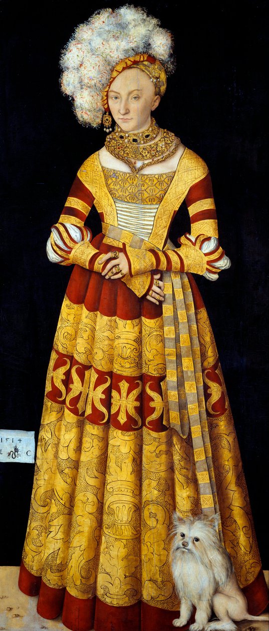 Porträtt av Catherine de Mecklenburg (Mecklembourg) (1487-1561) "" Målning av Lucas Cranach den gamle (1472-1553) 1514 Dim. 184 x 83 cm (vid panel) Dresden State Art Collections av Lucas the Elder Cranach