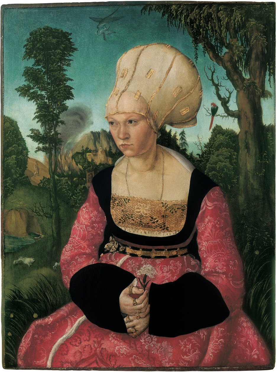 Porträtt av Anna Cuspinian, av Cranach, Lucas, den äldre (1472-1553). Olja på trä av Lucas the Elder Cranach