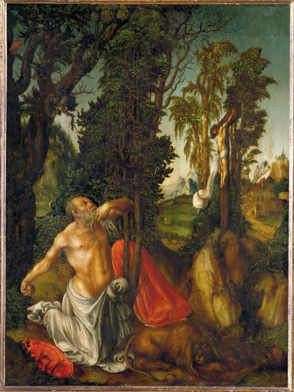 Saint Jerome Penitent (målning på lind) av Lucas the Elder Cranach