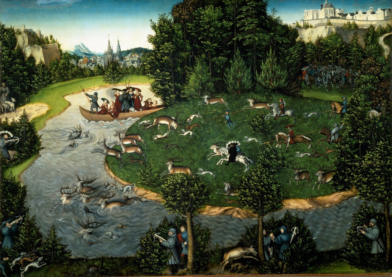 Hjortsjakt efter kurfurst Fredrik III av Sachsen kallad den vise (målning, 1529) av Lucas the Elder Cranach