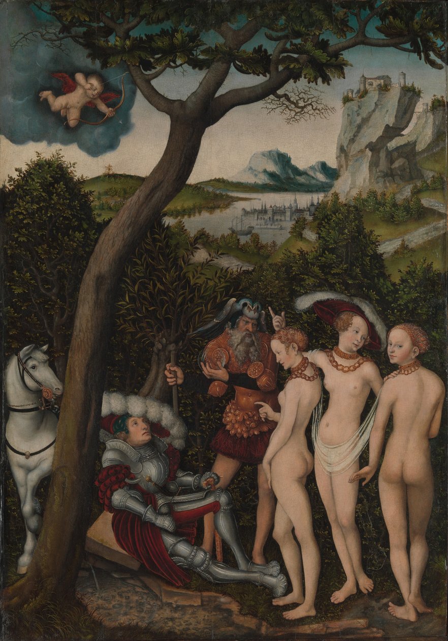 The Judgment of Paris, c.1528 (olja på bok) av Lucas the Elder Cranach