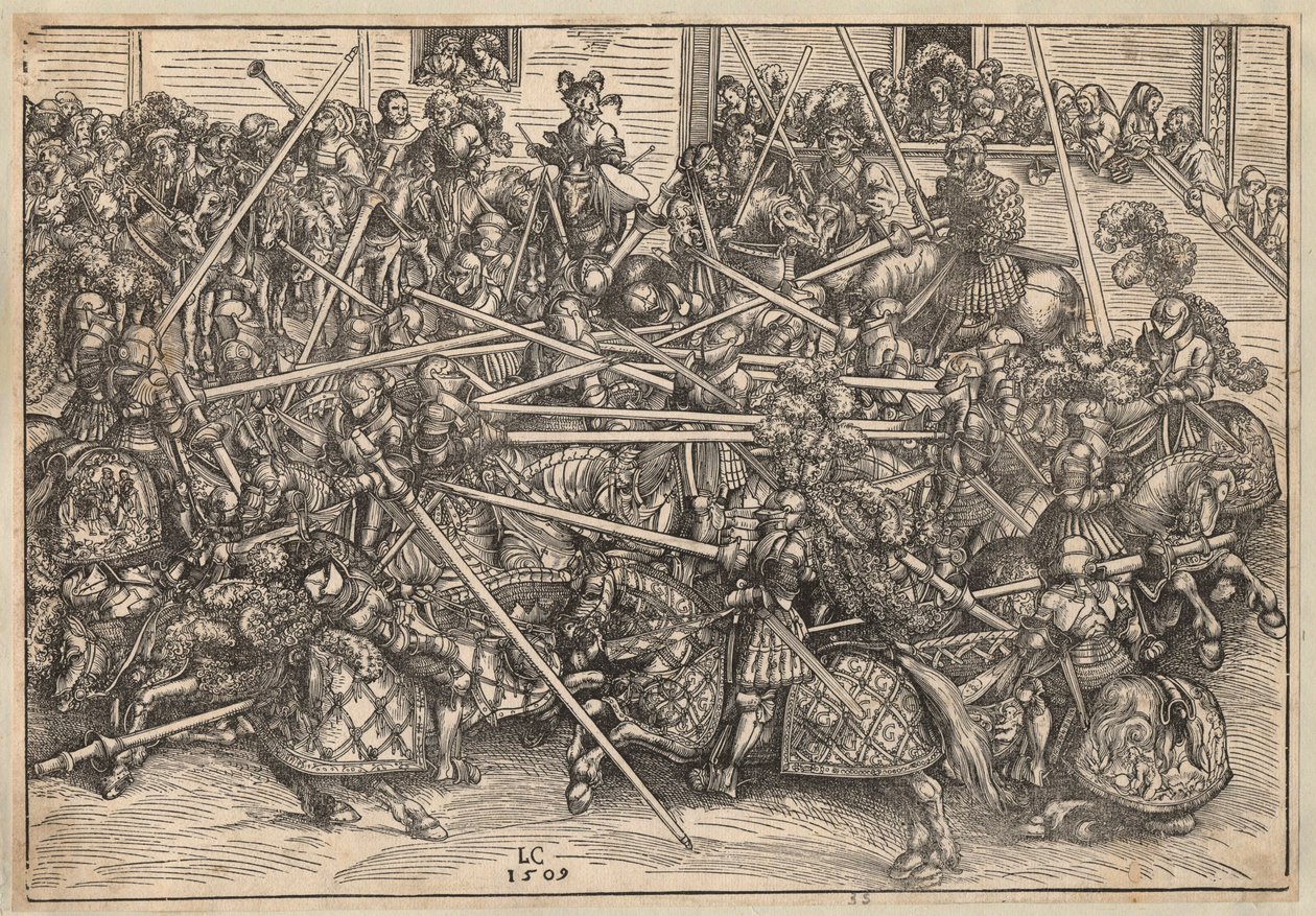 Tournoi - Turnering - Cranach, Lucas, den äldre (1472-1553) - 1509 - Träsnitt - 29,5x42,5 - Privat samling av Lucas the Elder Cranach