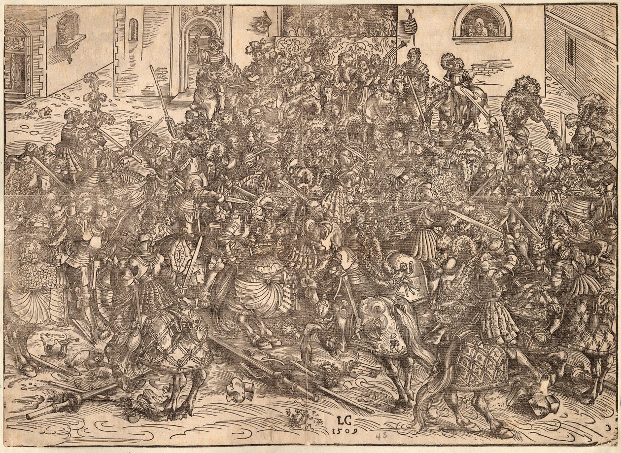 Tournoi - Turnering - Cranach, Lucas, den äldre (1472-1553) - 1509 - Träsnitt - 29,9x41,5 - Privat samling av Lucas the Elder Cranach