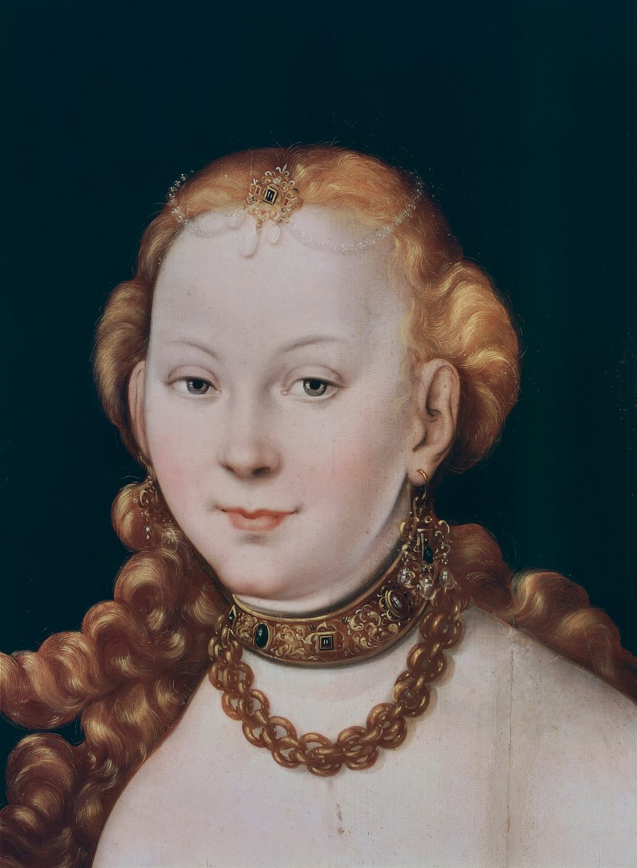 Venus, detalj från Venus och Amor (olja på panel) av Lucas the Elder Cranach