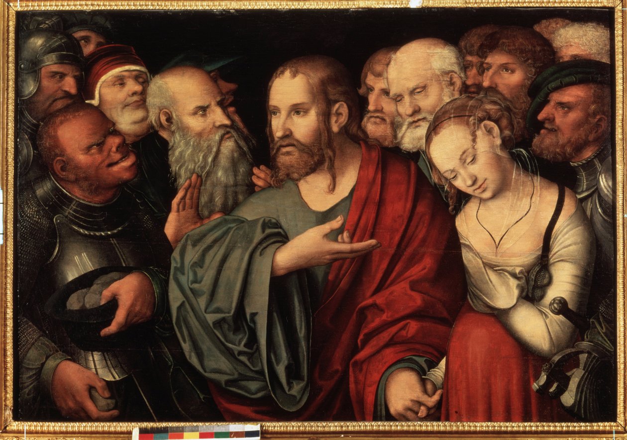 Kristus och kvinnan tagen i äktenskapsbrott, efter 1532 (olja på trä) av Lucas the Younger Cranach