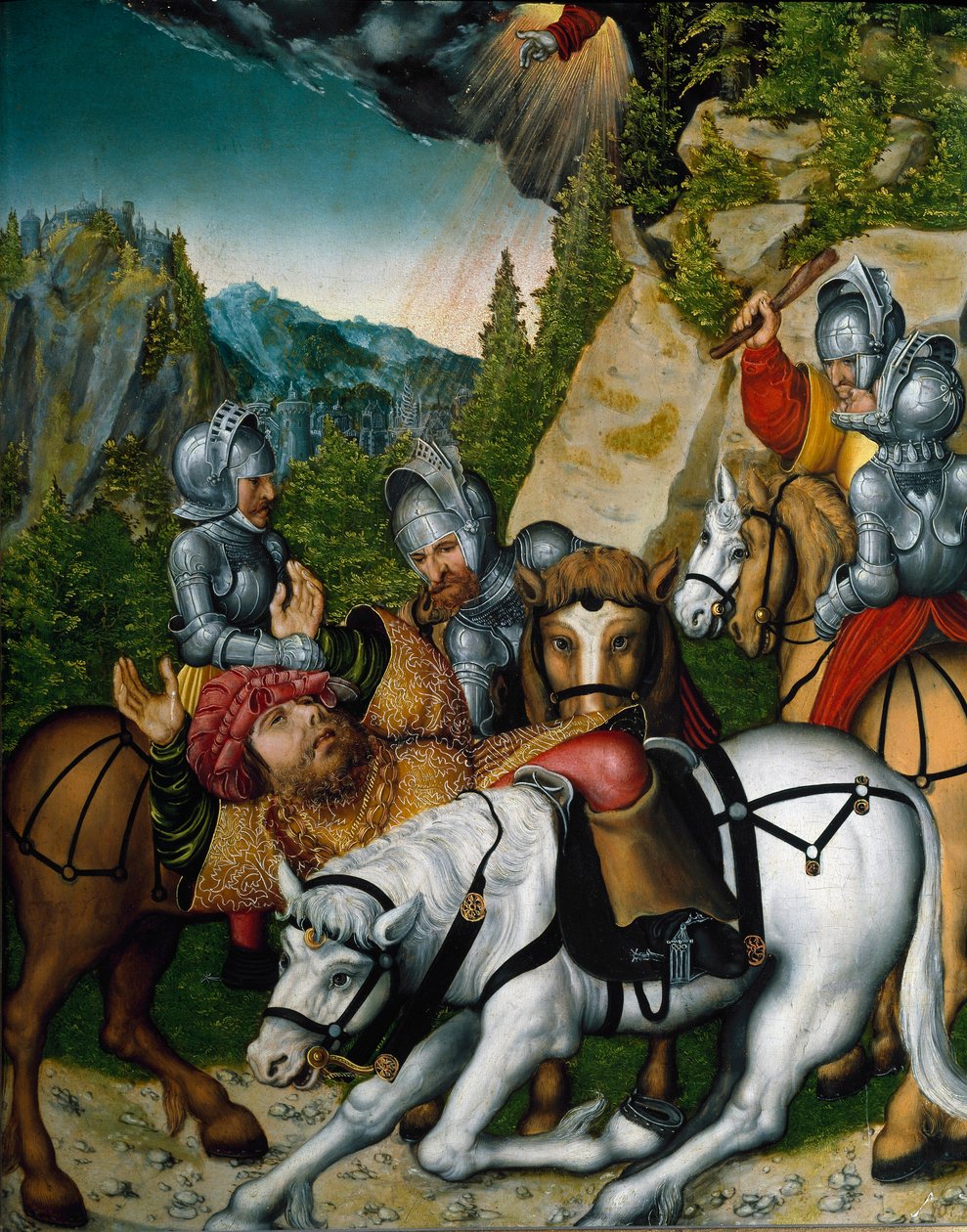 Sauls fall eller Paulus omvändelse på vägen till Damaskus (Målning av Lucas the Younger Cranach