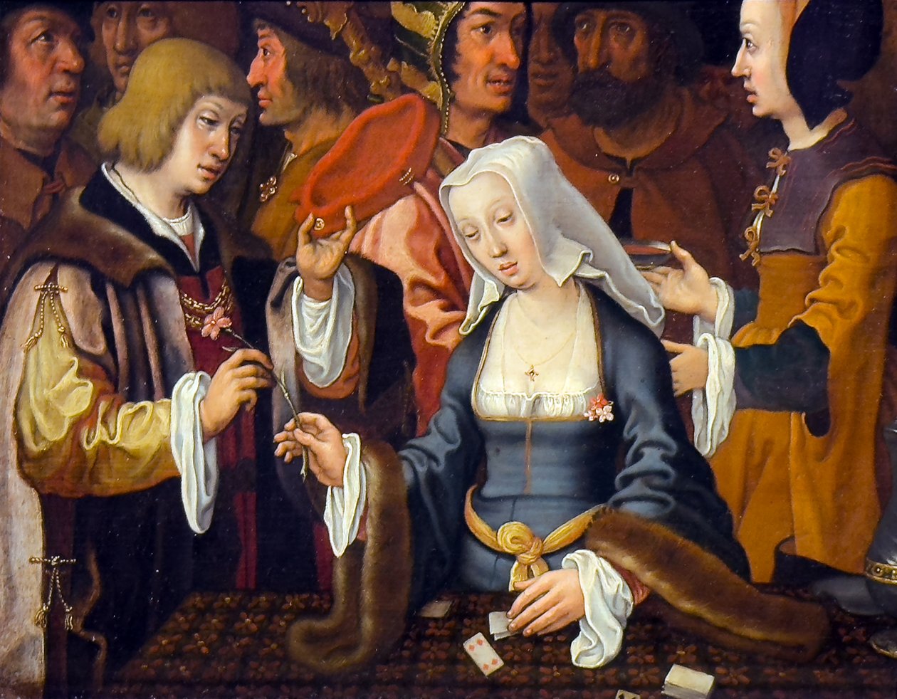 Kortläsaren, sent 1500-tal-tidigt 1600-tal (Olja på trä) av Lucas van (after) Leyden