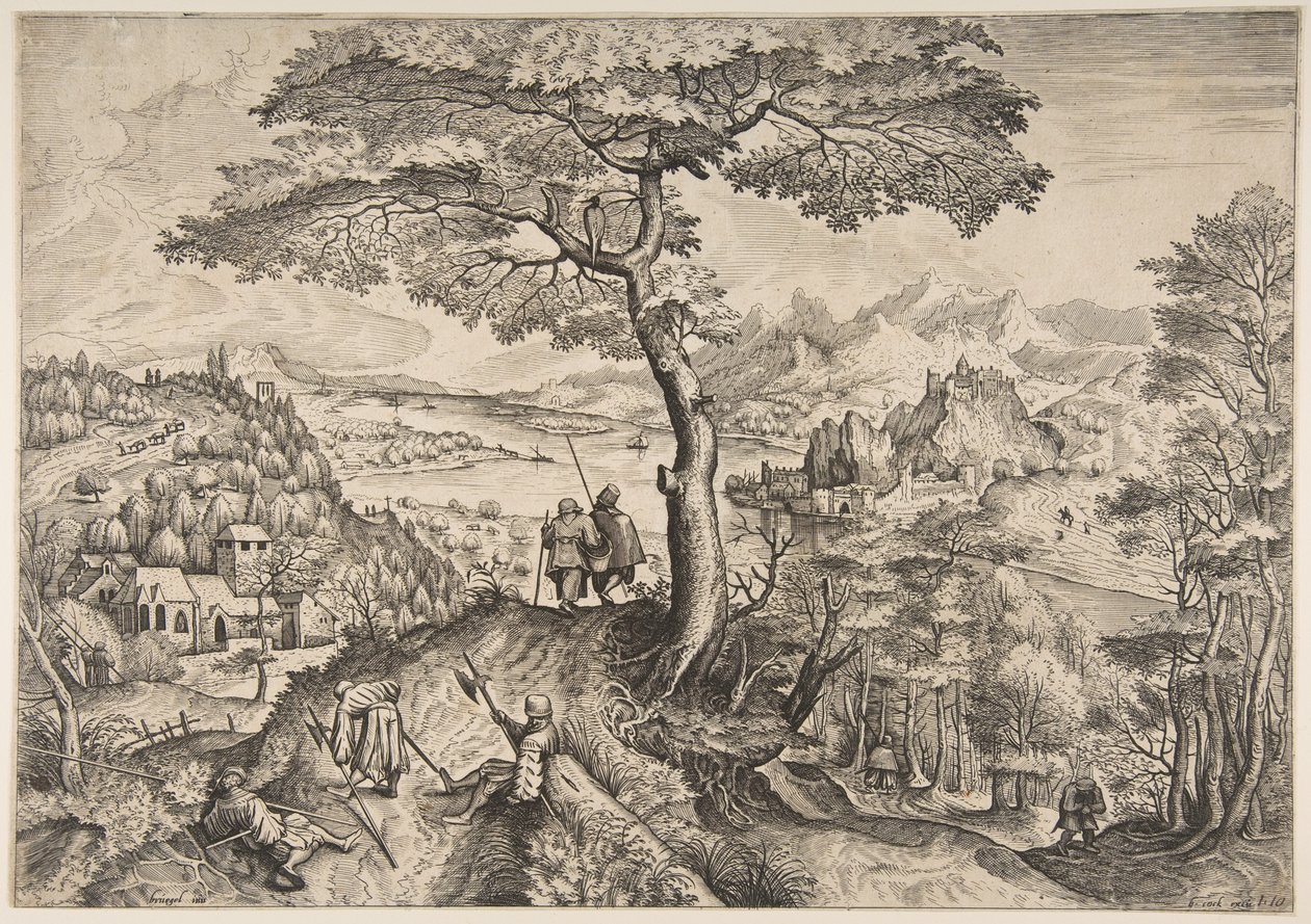 Soldiers at Rest Milites Requiescentes from The Large Landscapes, ca. 1555-56 av Lucas van Doetecum