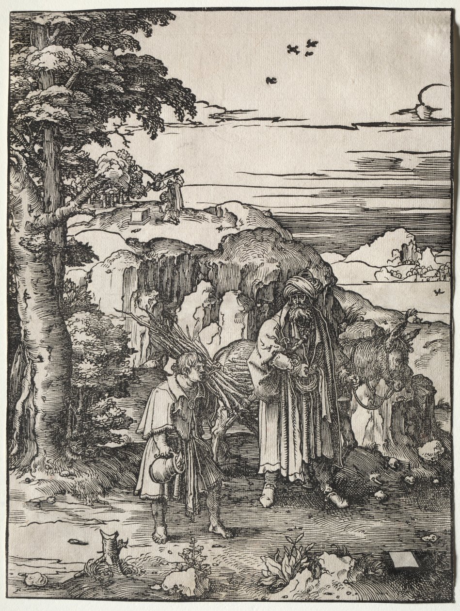 Abraham går för att offra Isak av Lucas van Leyden