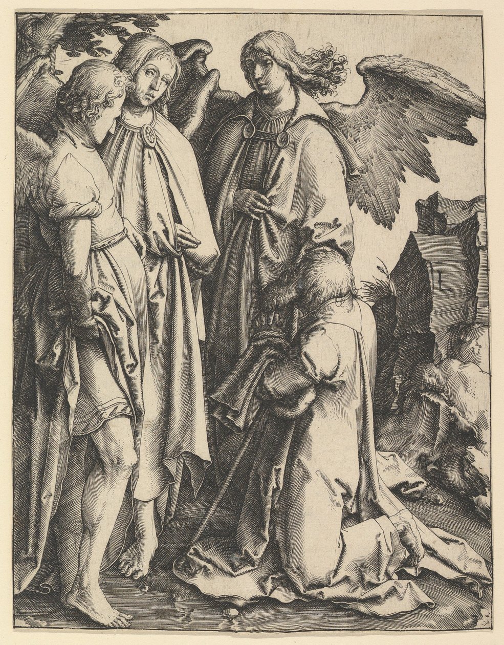 Abraham och tre änglar, ca. 1513. av Lucas van Leyden