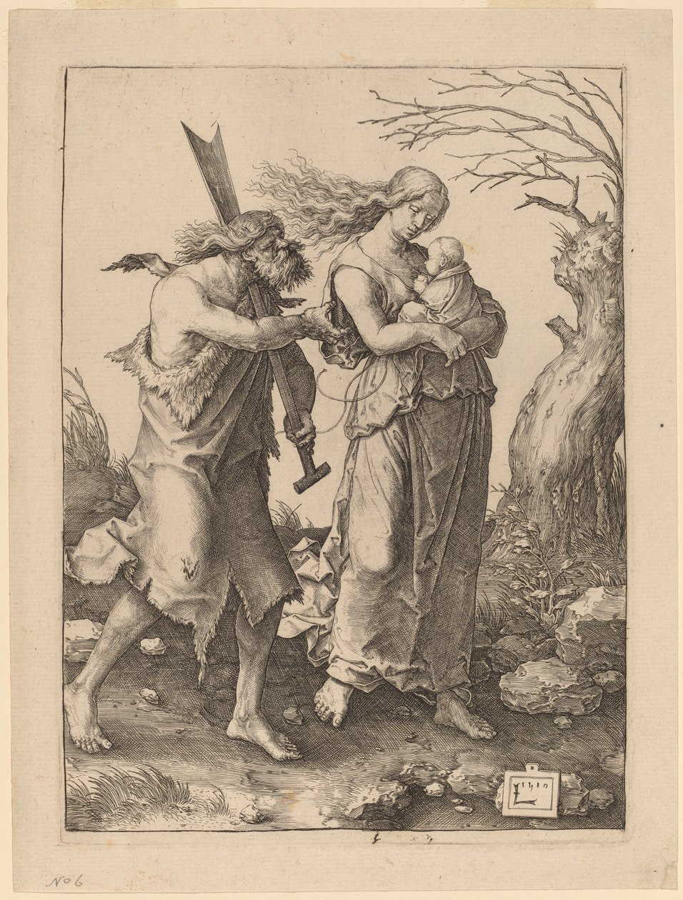 Adam och Eva efter deras utvisning från paradiset av Lucas van Leyden