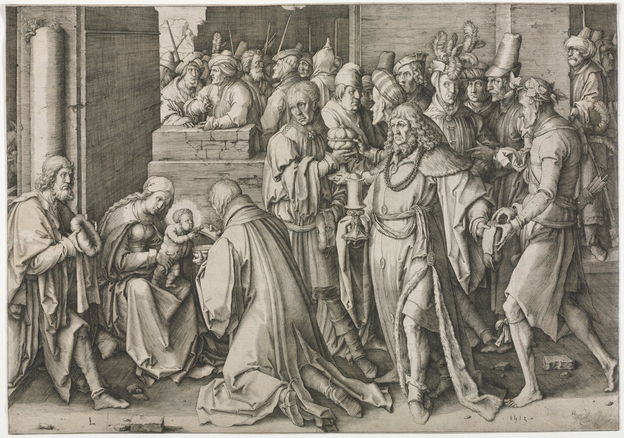 Tillbedjan av Magi av Lucas van Leyden
