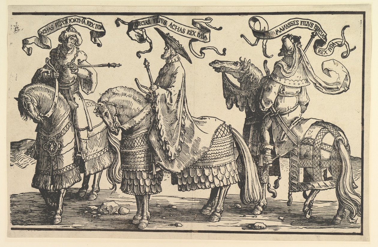 Ahas, Hiskia, Manasse, från Israels tolv kungar, ca. 1520. av Lucas van Leyden